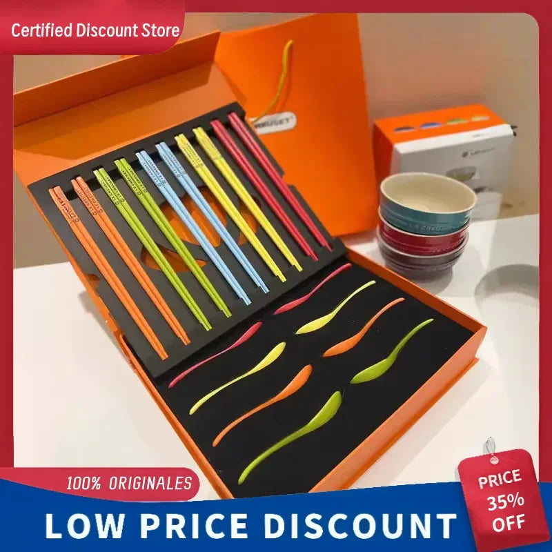 French LE CREUSET Rainbow Ceramic Chopsticks Healthy Dining Set Gift Box Colorful Tableware Home Kitchen Dining Accessories
